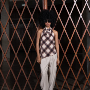 PANT DOBLE PINZA Y TOP HALTER CUADROS