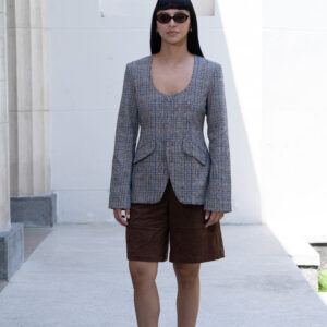 SHORT TERCIOPELO Y TOP MARRON CUADROS