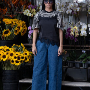 JEAN MIDRISE-T SHIRT RAYAS-TOP SEDA