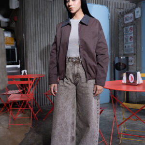 JEAN PREWASH-TOP BEIGE-CHAQUETA CUELLO DE CUADROS