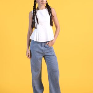 TOP BLANCO LINO HEBILLAS Y PANT INDIGO TEXTURA